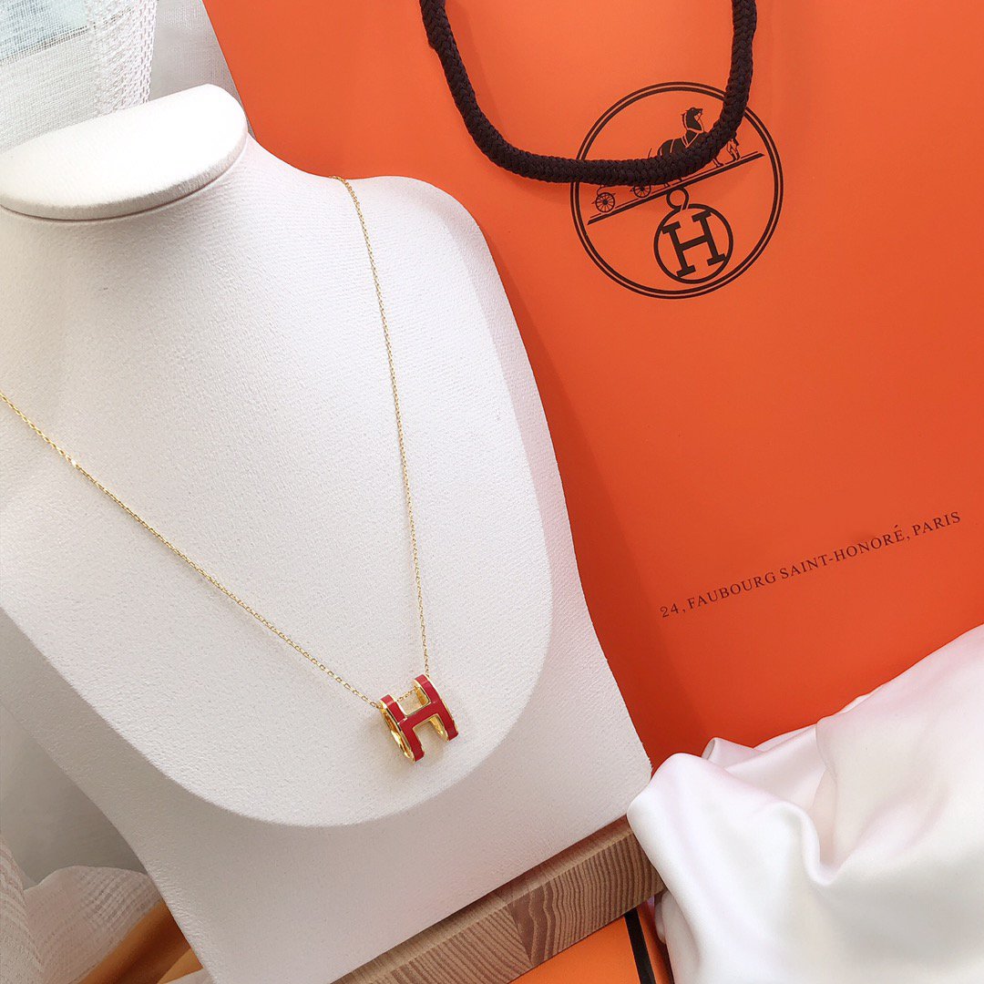 [Pearl Jewelrys]HM CLIC RED ENAMEL GOLD NECKLACE
