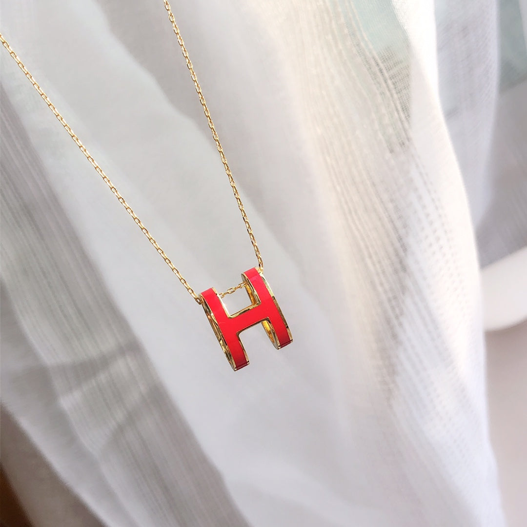 [Pearl Jewelrys]HM CLIC RED ENAMEL GOLD NECKLACE