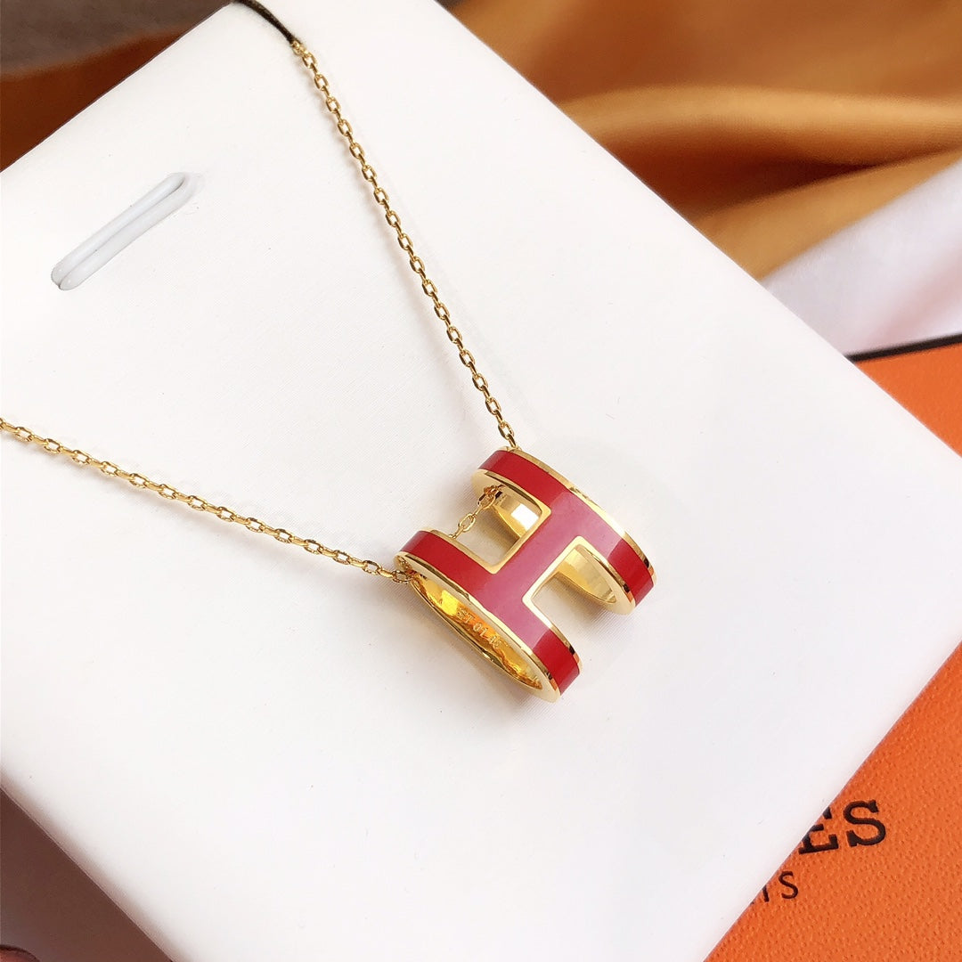 [Pearl Jewelrys]HM CLIC RED ENAMEL GOLD NECKLACE