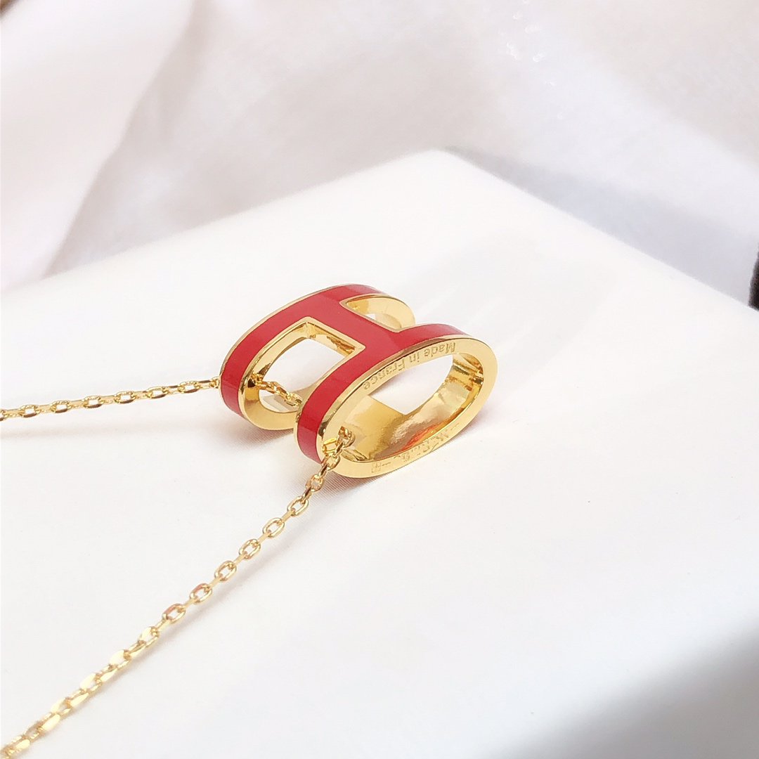 [Pearl Jewelrys]HM CLIC RED ENAMEL GOLD NECKLACE