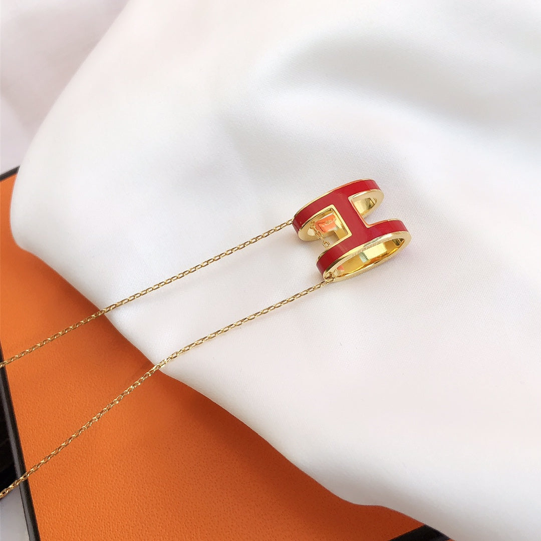 [Pearl Jewelrys]HM CLIC RED ENAMEL GOLD NECKLACE