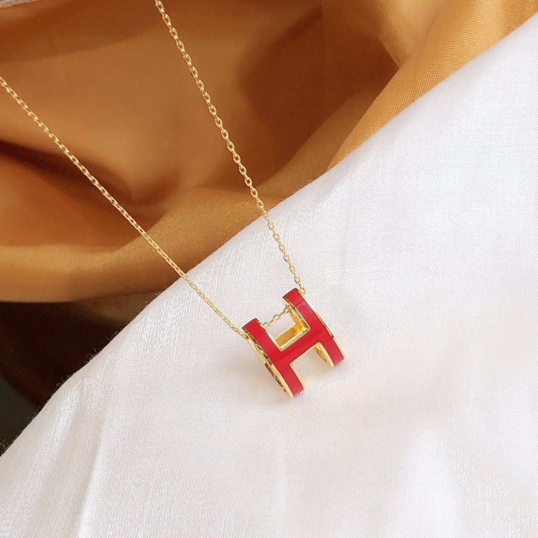 [Pearl Jewelrys]HM CLIC RED ENAMEL GOLD NECKLACE
