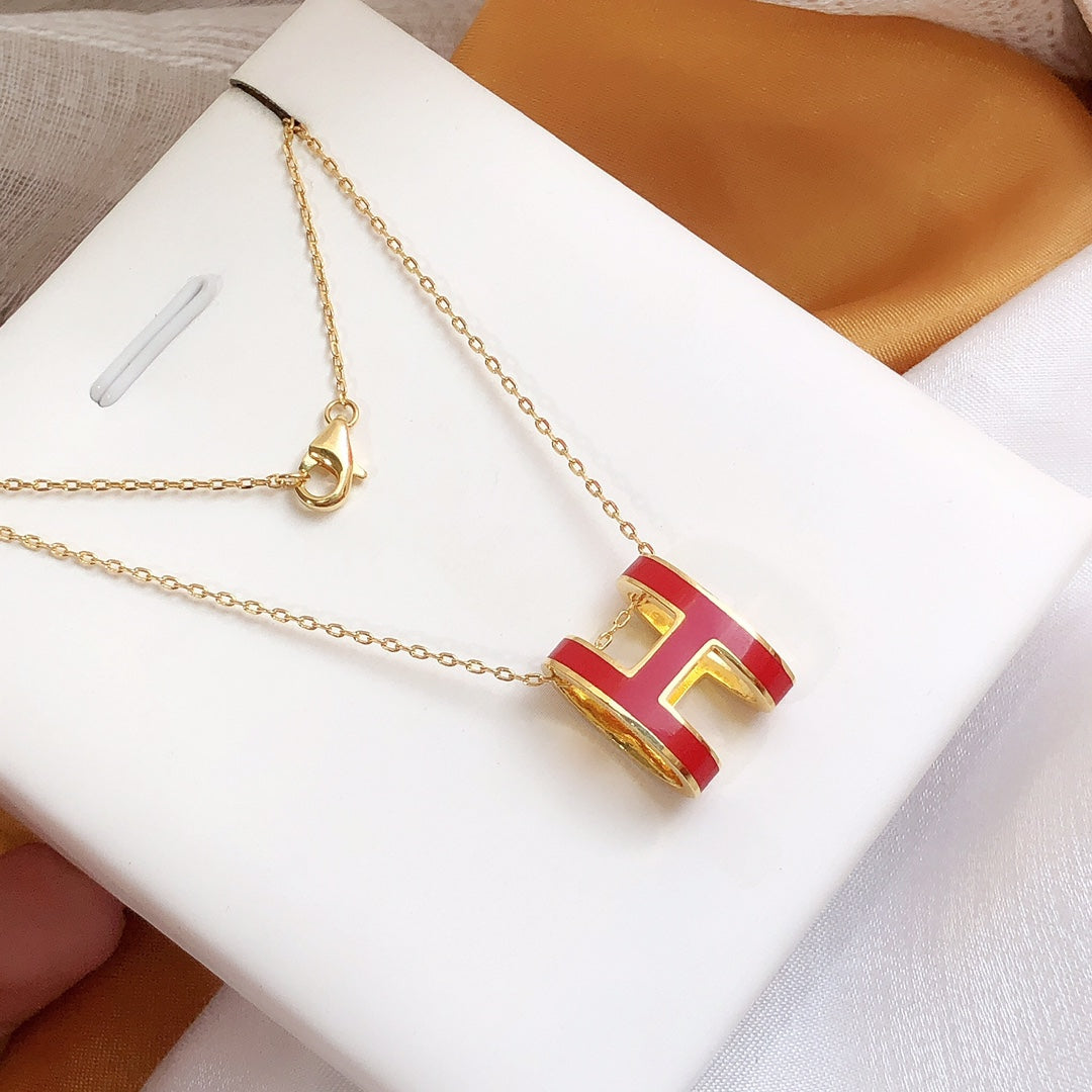 [Pearl Jewelrys]HM CLIC RED ENAMEL GOLD NECKLACE