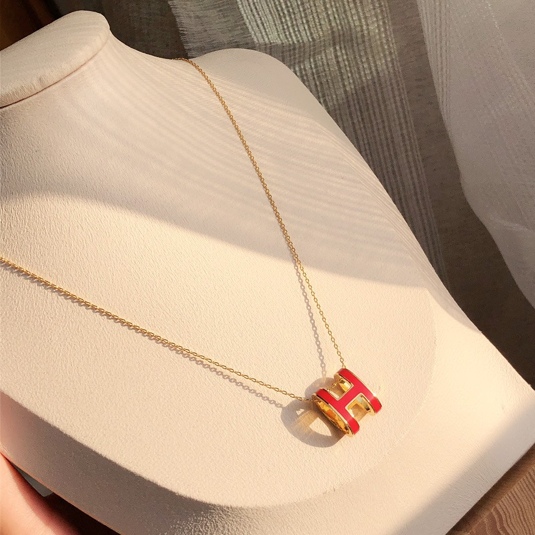 [Pearl Jewelrys]HM CLIC RED ENAMEL GOLD NECKLACE