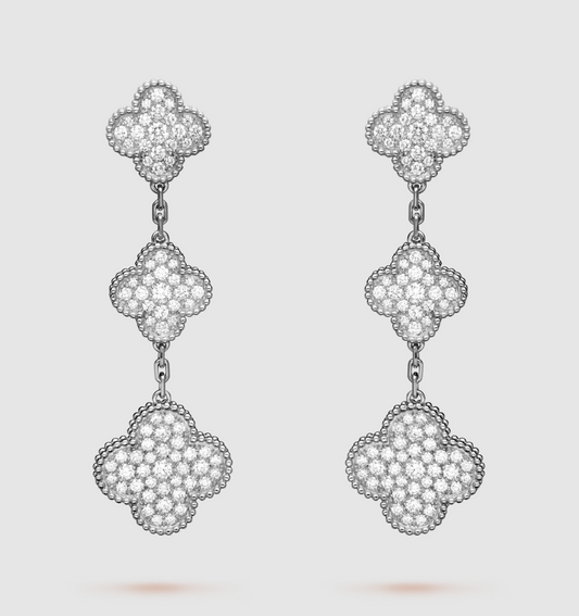 [Pearl Jewelrys]CLOVER 3 MOTIF DIAMOND SILVER DROP EARRINGS