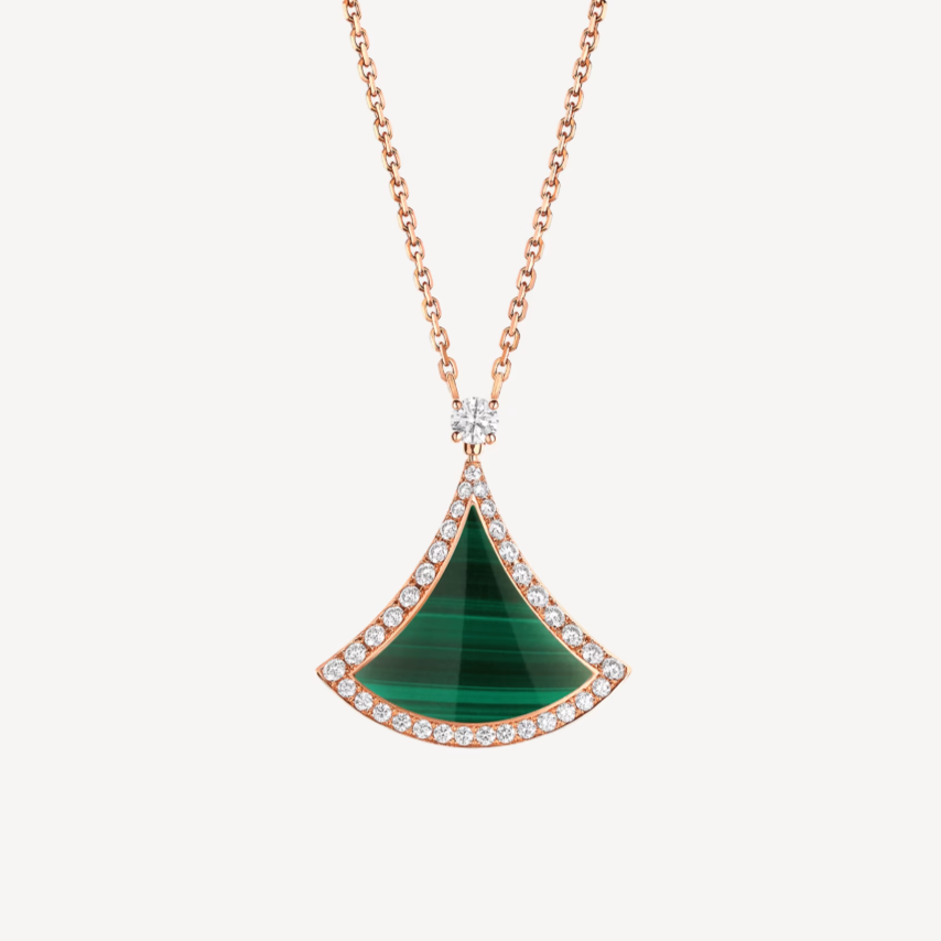 [Pearl Jewelrys]DREAM MALACHITE DIAMOND PAVED PINK GOLD NECKLACE
