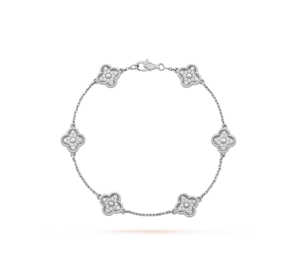 [Pearl Jewelrys]CLOVER 6 MOTIF SILVER DIAMOND BRACELET