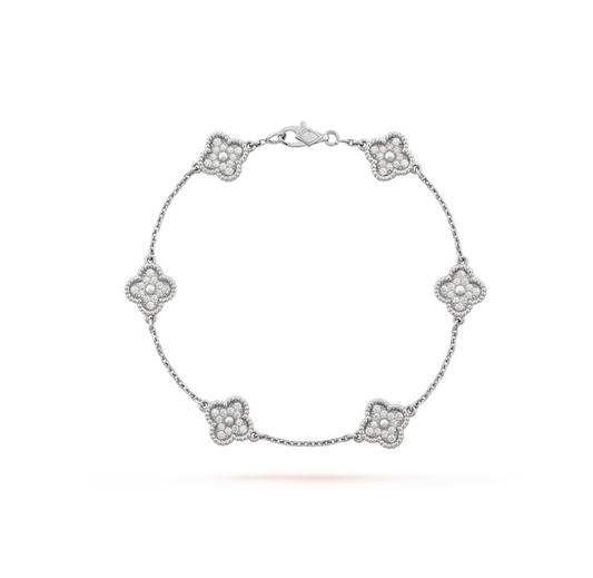 [Pearl Jewelrys]CLOVER 6 MOTIF SILVER DIAMOND BRACELET