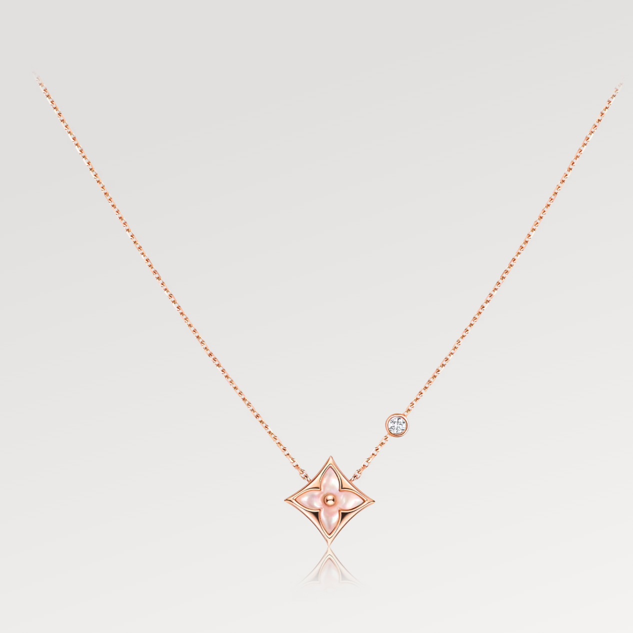 [Pearl Jewelrys]STAR PINK MOP 1 DIAMOND PINK GOLD NECKLACE