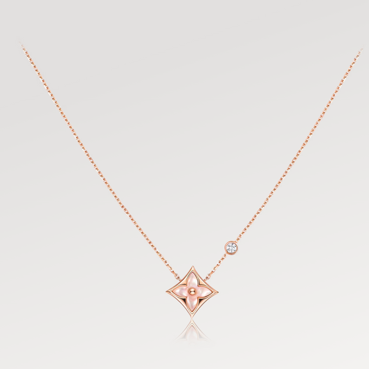[Pearl Jewelrys]STAR PINK MOP 1 DIAMOND PINK GOLD NECKLACE