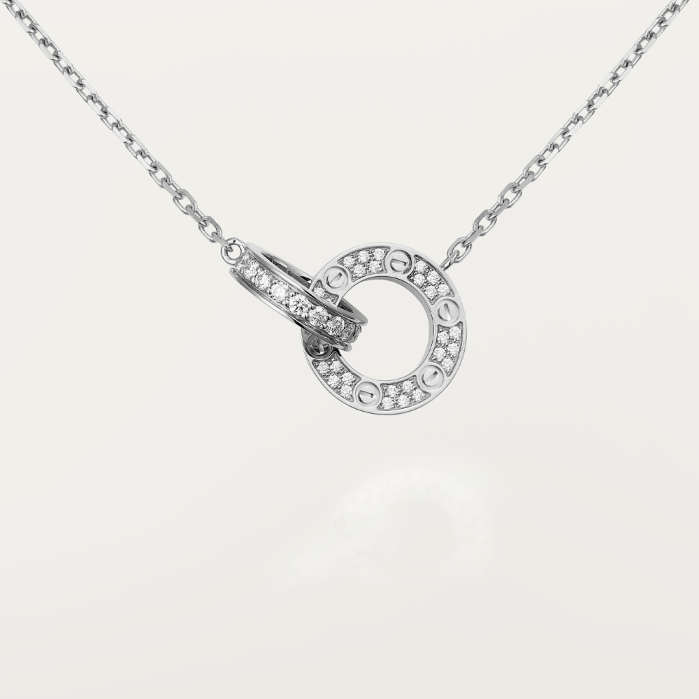 [Pearl Jewelrys]LOVE 7.6MM NECKLACE ROSE GOLD AND SILVER  FULL DIAMOND