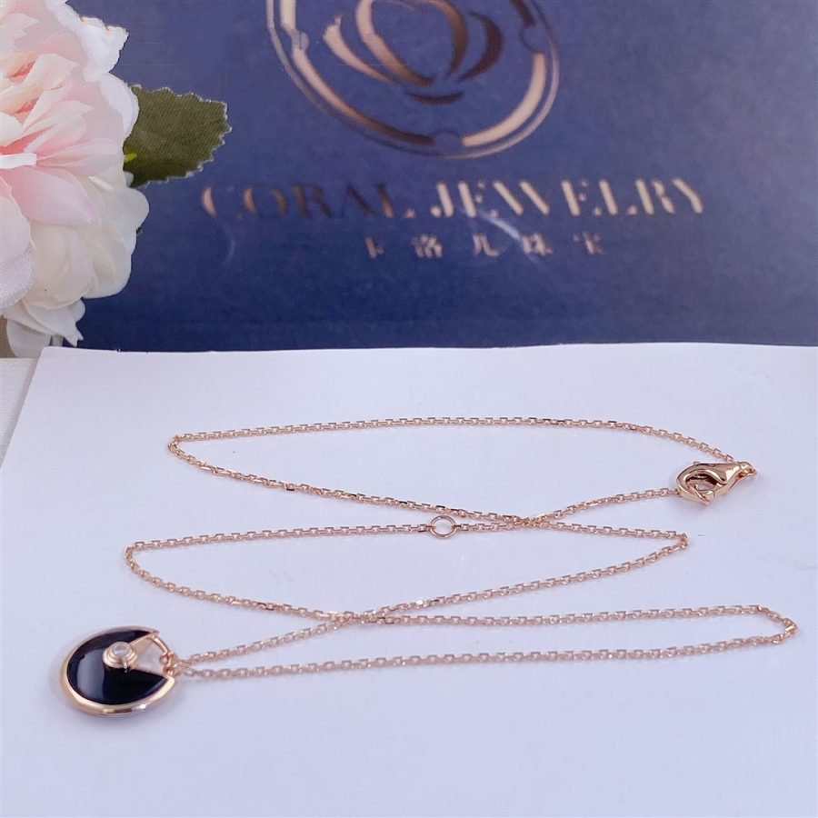[Pearl Jewelrys]AMULETTE ROSE GOLD ONYX NECKLACE