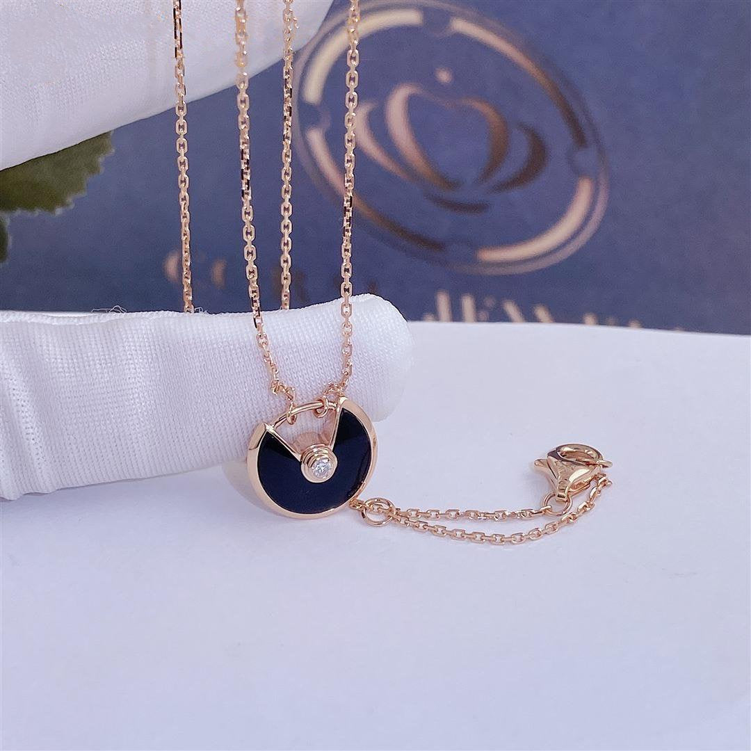 [Pearl Jewelrys]AMULETTE ROSE GOLD ONYX NECKLACE
