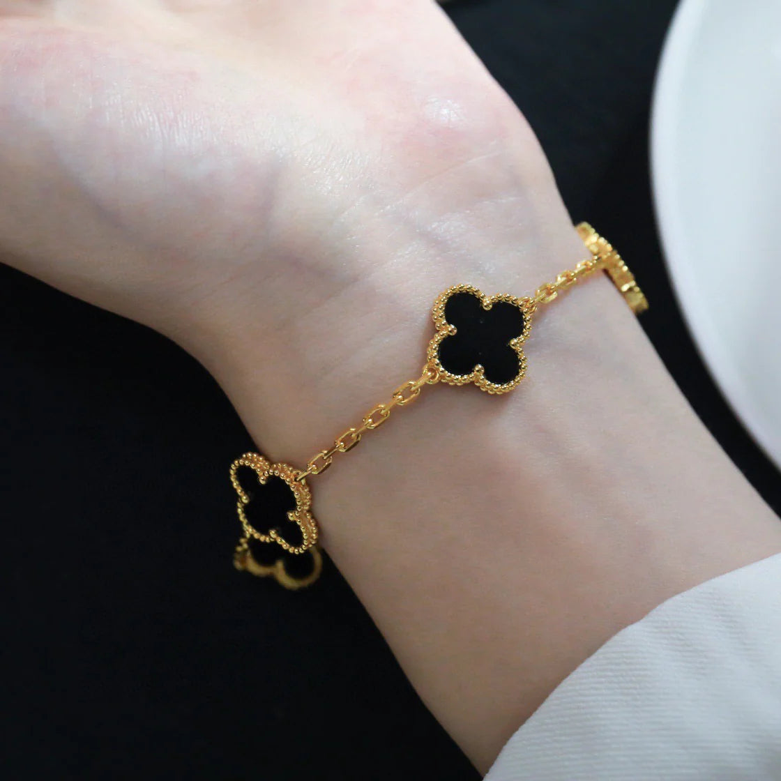 [Pearl Jewelrys]CLOVER  5 MOTIFS BLACK ONYX BRACELET