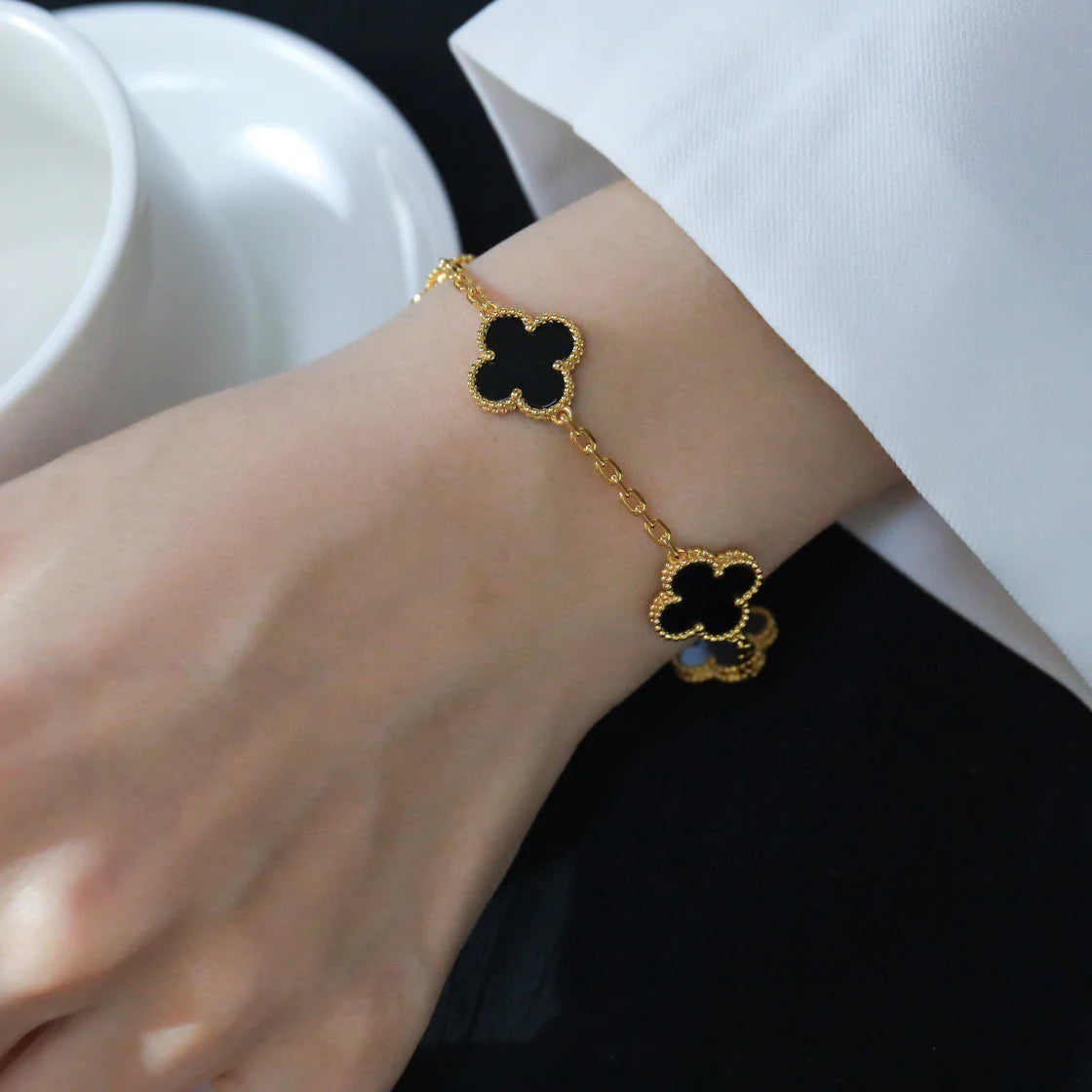 [Pearl Jewelrys]CLOVER  5 MOTIFS BLACK ONYX BRACELET