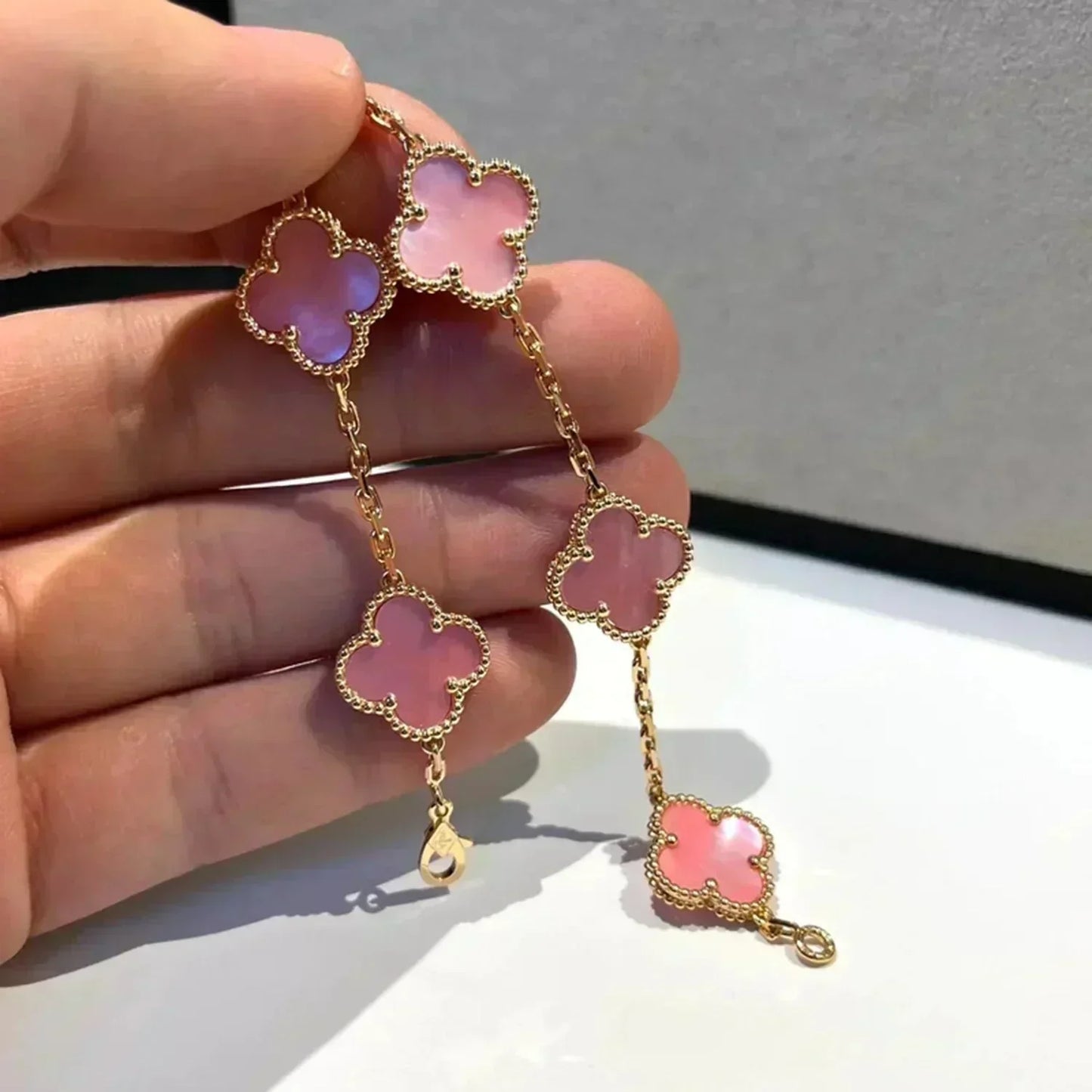 [Pearl Jewelrys]CLOVER 5 PINK MOP BRACELET