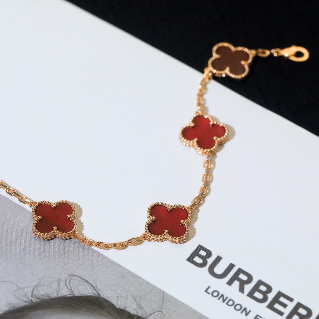 [Pearl Jewelrys]CLOVER 5 MOTIFS RED AGATE  BRACELET