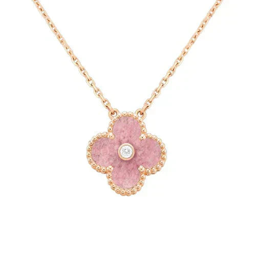 [Pearl Jewelrys]CLOVER 15MM DIAMOND RHODONITE NECKLACE