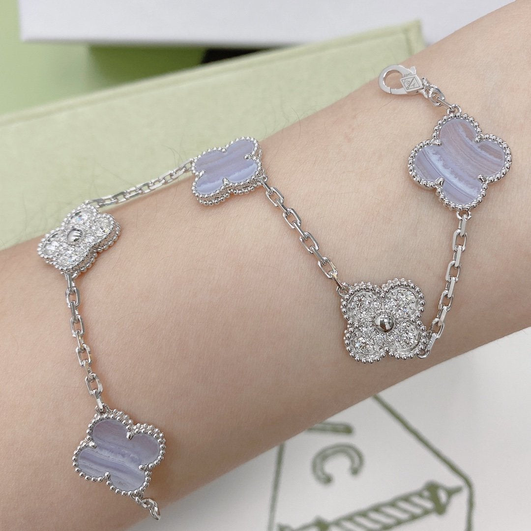 [Pearl Jewelrys]CLOVER  5 MOTIF DIAMOND PURPLE CHALCEDONY BRACELET SILVER