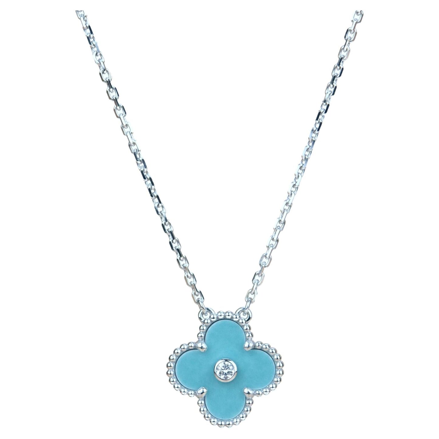 [Pearl Jewelrys]CLOVER 15MM DIAMOND SVRES PORCELAIN  NECKLACE SILVER