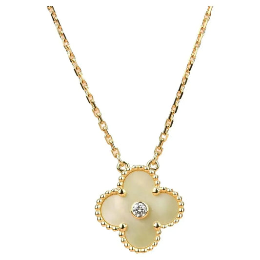 [Pearl Jewelrys]CLOVER 15MM DIAMOND GOLD MOTHER OF PEARL NECKLACE