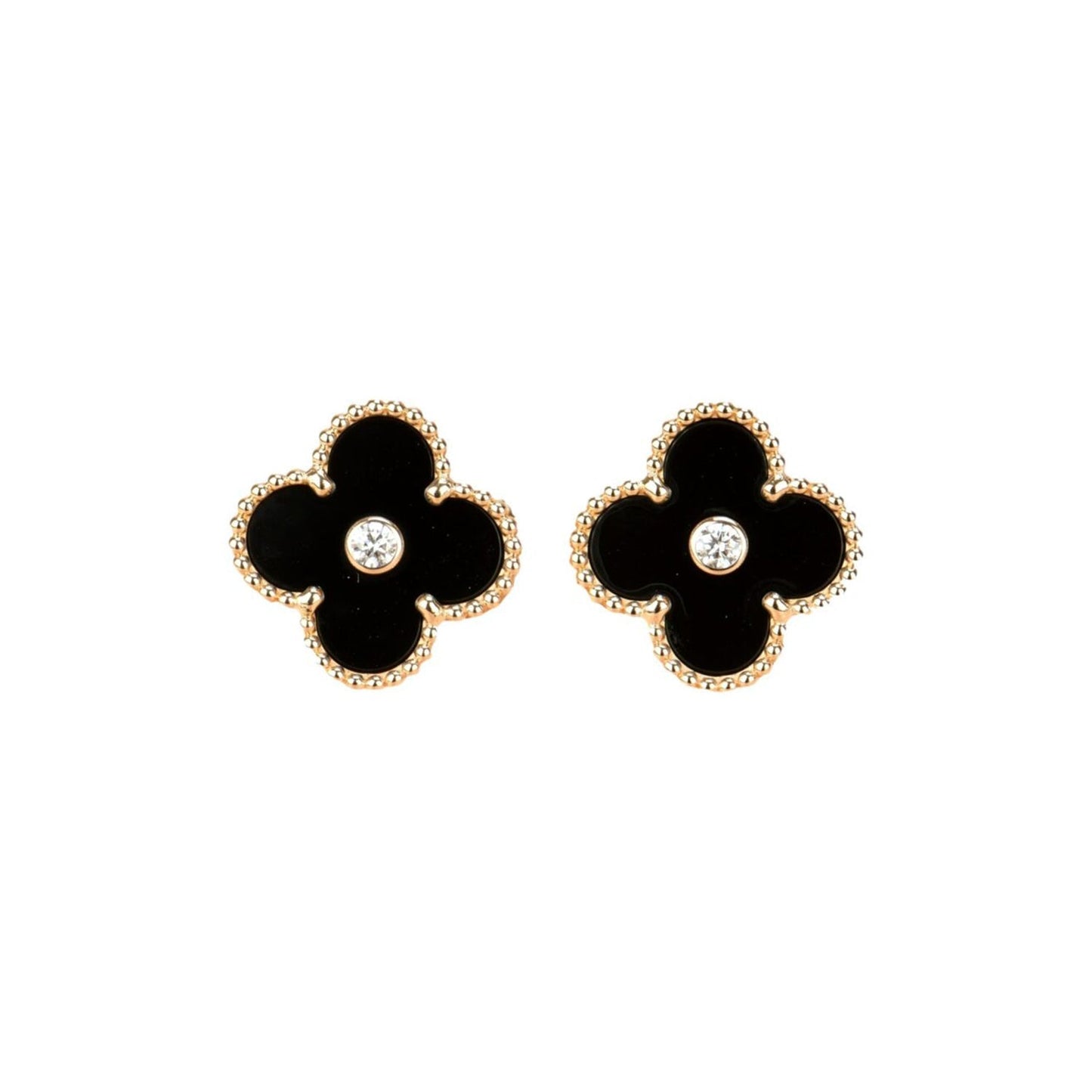 [Pearl Jewelrys]CLOVER MEDIUM 1 MOTIFS ONYX DIAMOND EARRINGS