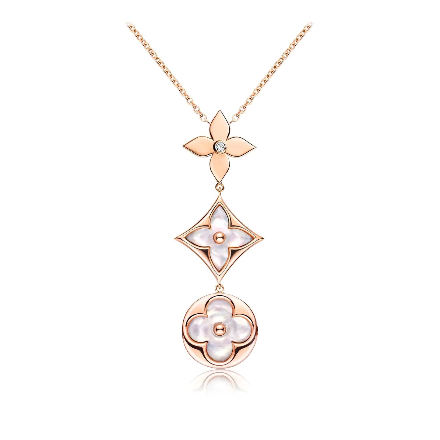 [Pearl Jewelrys]COLOR BLOSSOM LARIAT NECKLACE PINK GOLD WHITE MOTHER PEARL AND DIAMOND