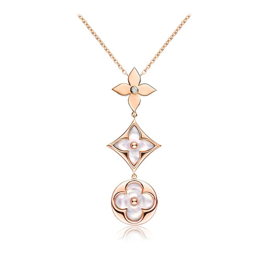 [Pearl Jewelrys]COLOR BLOSSOM LARIAT NECKLACE PINK GOLD WHITE MOTHER PEARL AND DIAMOND