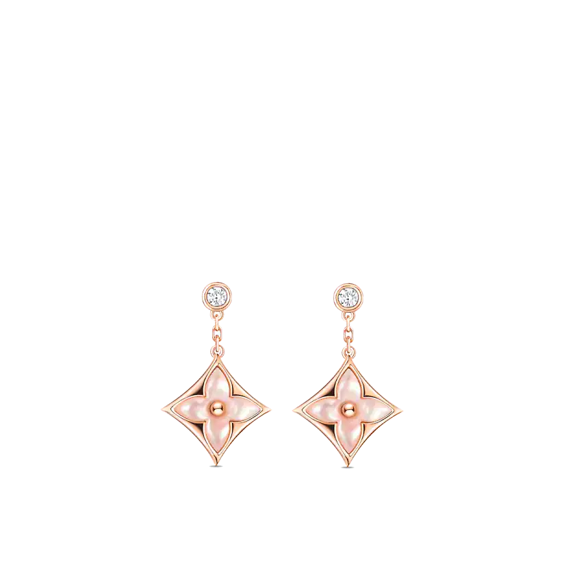 [Pearl Jewelrys]DOUBLE STAR PINK GOLD MOP DROP EARRINGS