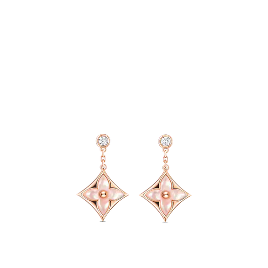 [Pearl Jewelrys]DOUBLE STAR PINK GOLD MOP DROP EARRINGS