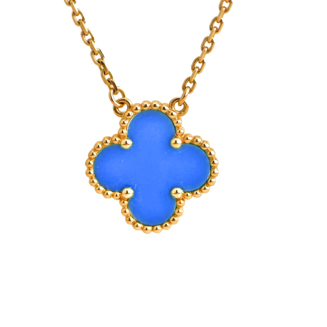 [Pearl Jewelrys]CLOVER 15MM BLUE AGATE NECKLACE