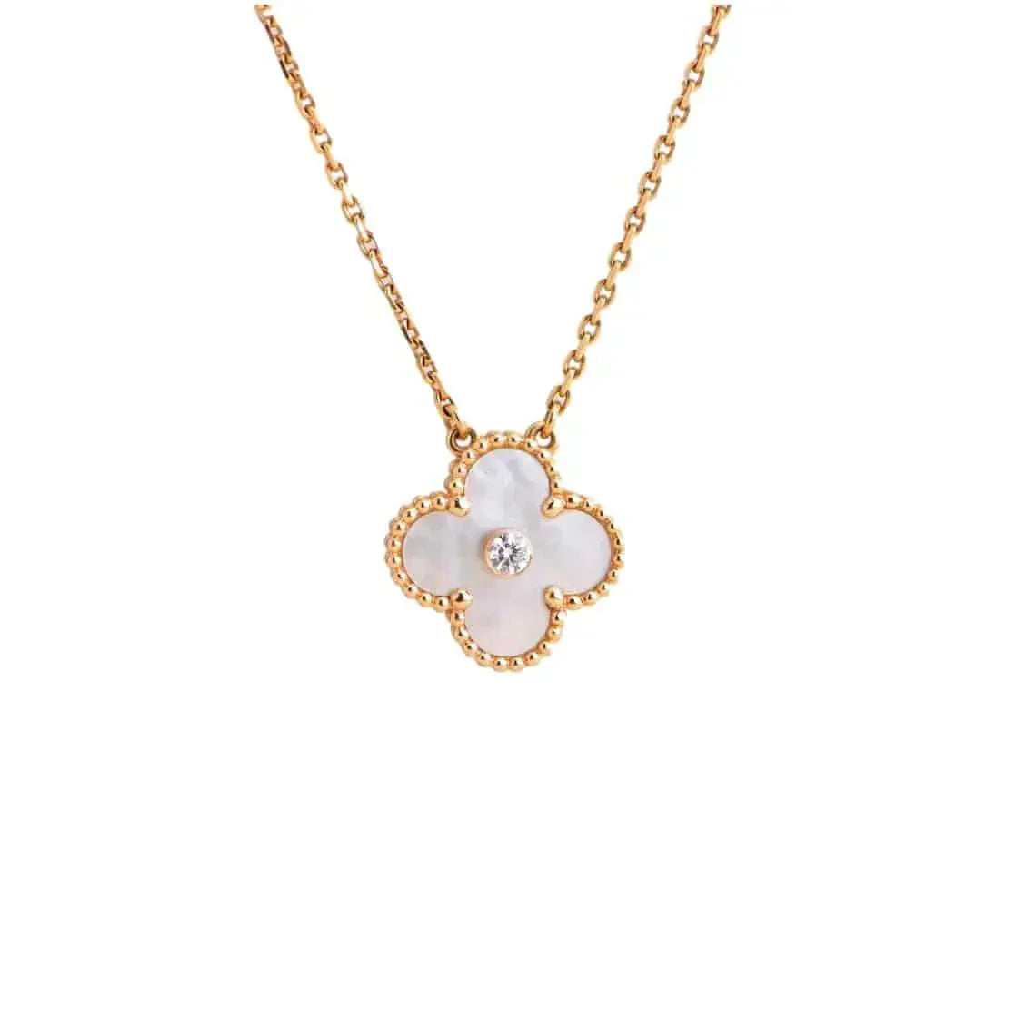 [Pearl Jewelrys]CLOVER 15MM DIAMOND WHITE FRITILLARIA NECKLACE
