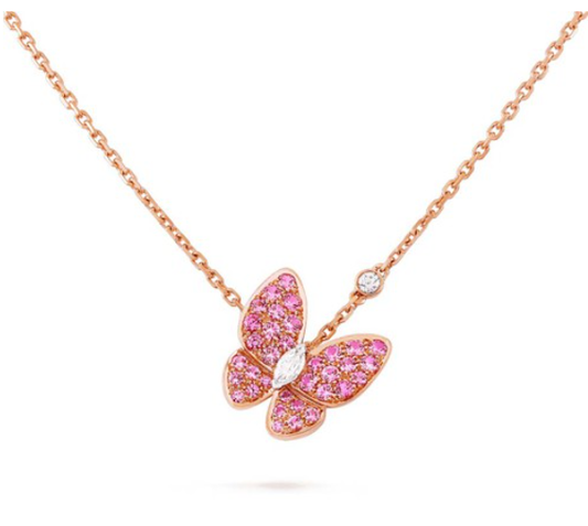 [Pearl Jewelrys]BUTTERFLY RED DIAMOND ROSE GOLD NECKLACE