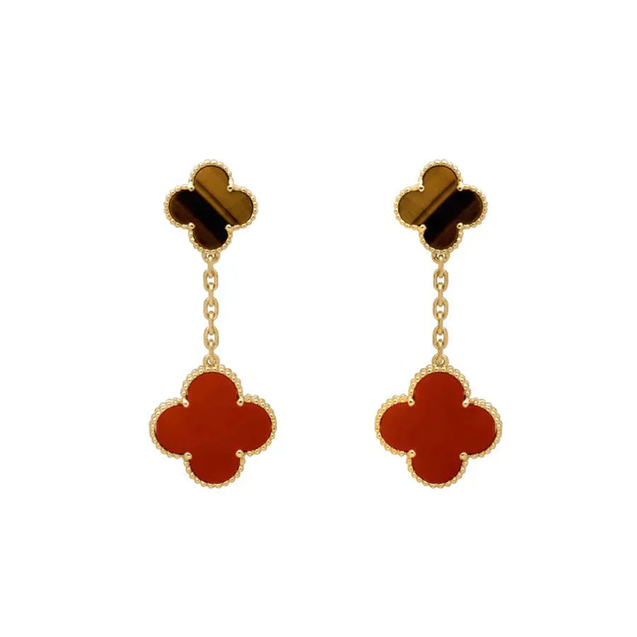 [Pearl Jewelrys]CLOVER  2 MOTIF  TIGER EYE CARNELIAN EARRINGS