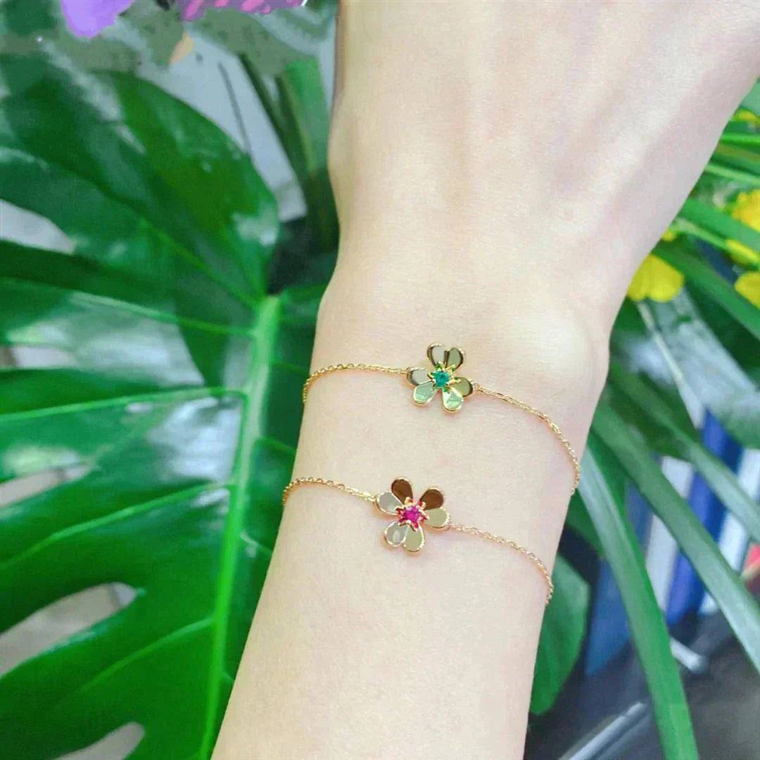 [Pearl Jewelrys]FRIVOLE GOLD FLOWER PINK MALACHITE BRACELET