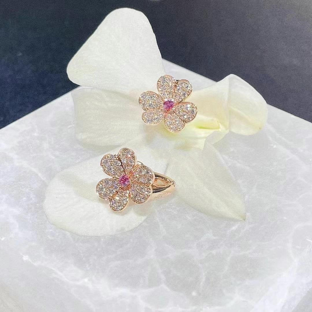 [Pearl Jewelrys]FRIVOLE PINK GOLD FLOWER DIAMOND EARRINGS