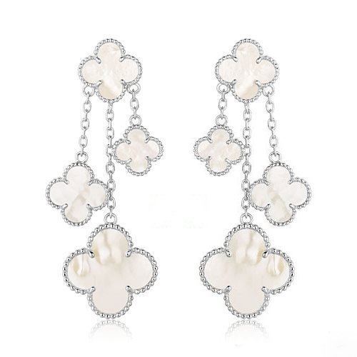 [Pearl Jewelrys]CLOVER EARRINGS WHITE MOP 4 MOTIFS SILVER