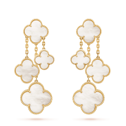 [Pearl Jewelrys]CLOVER EARRINGS WHITE MOP 4 MOTIFS GOLD