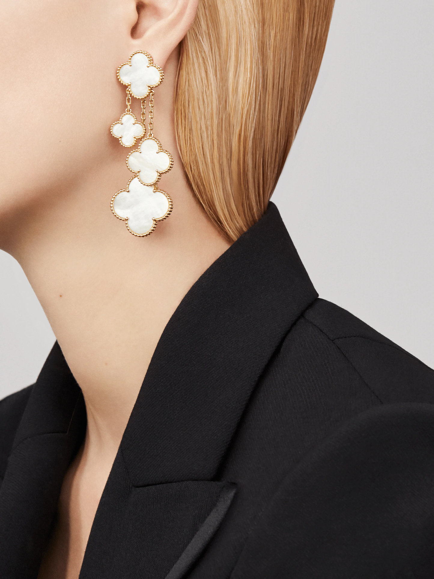 [Pearl Jewelrys]CLOVER EARRINGS WHITE MOP 4 MOTIFS GOLD