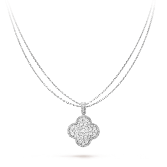 [Pearl Jewelrys]CLOVER 25MM SILVER FULL DIAMOND BIG CLOVER NECKLACE