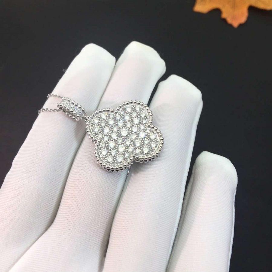 [Pearl Jewelrys]CLOVER 25MM SILVER FULL DIAMOND BIG CLOVER NECKLACE