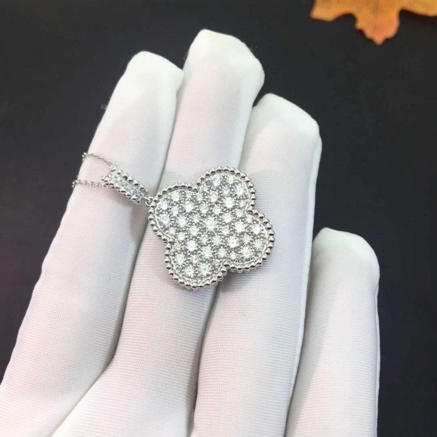 [Pearl Jewelrys]CLOVER 25MM SILVER FULL DIAMOND BIG CLOVER NECKLACE