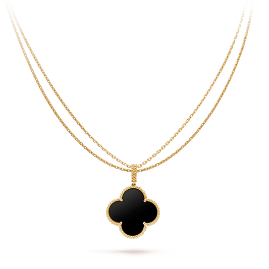 [Pearl Jewelrys]CLOVER 25MM GOLD ONYX BIG CLOVER NECKLACE