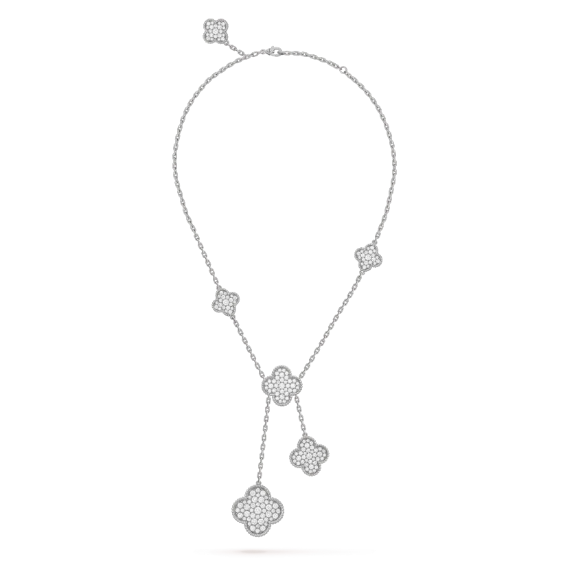 [Pearl Jewelrys]CLOVER 5 MOTIFS SILVER DIAMONDS NECKLACE