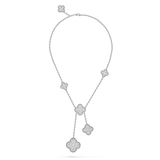 [Pearl Jewelrys]CLOVER 5 MOTIFS SILVER DIAMONDS NECKLACE