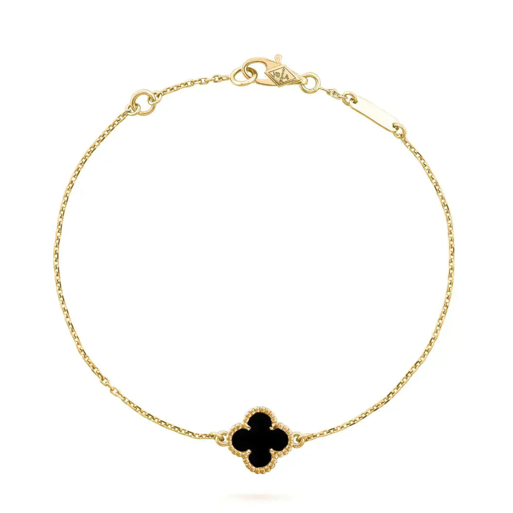 [Pearl Jewelrys]CLOVER ONYX SINGLE FLOWER BRACELET