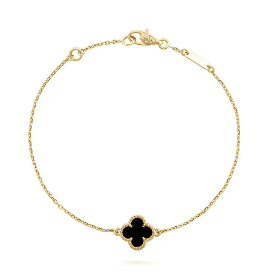 [Pearl Jewelrys]CLOVER ONYX SINGLE FLOWER BRACELET