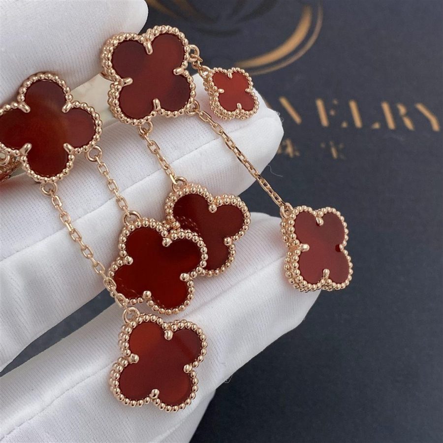 [Pearl Jewelrys]CLOVER EARRINGS CARNELIAN 4 MOTIFS PINK GOLD
