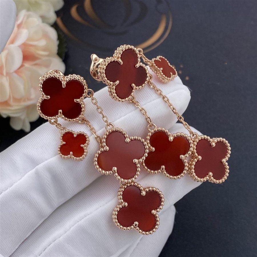 [Pearl Jewelrys]CLOVER EARRINGS CARNELIAN 4 MOTIFS PINK GOLD