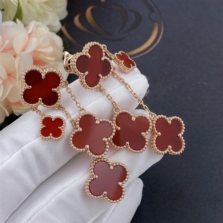 [Pearl Jewelrys]CLOVER EARRINGS CARNELIAN 4 MOTIFS PINK GOLD